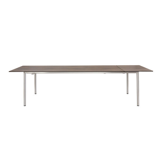 Portland Stainless Steel Extending Table 240-300 x 100, with HPL top Patina Grey-Brown