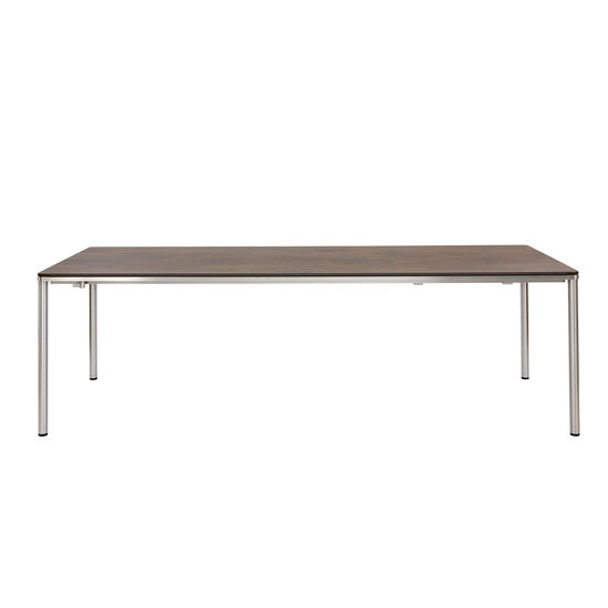 Portland Stainless Steel Extending Table 240-300 x 100, with HPL top Patina Grey-Brown