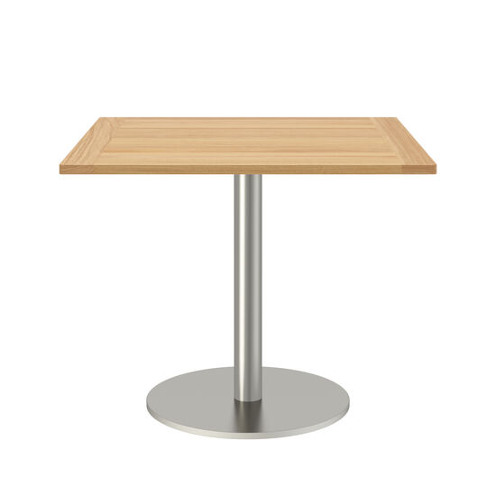 Ronda Single-Pedestal Table Stainless Steel 90 x 90 with teak top