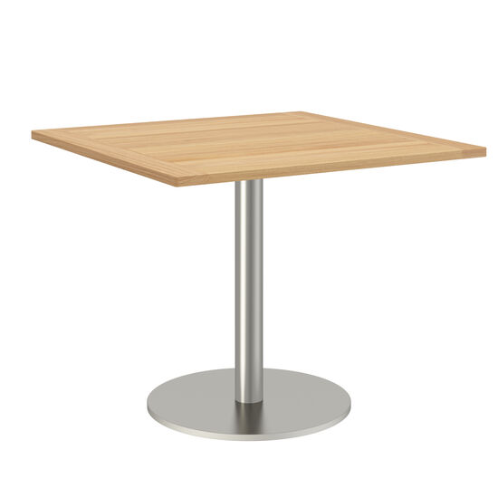Ronda Single-Pedestal Table Stainless Steel 90 x 90 with teak top