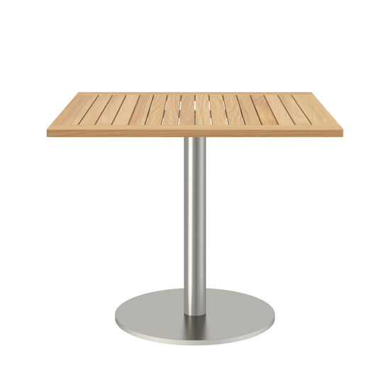 Ronda Single-Pedestal Table Stainless Steel 90 x 90 with teak top