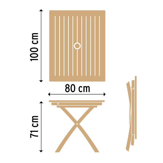Folding Table 100 x 80 with Parasol Hole