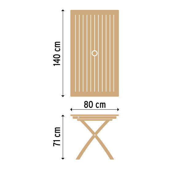 Folding Table 140 x 80 with Parasol Hole