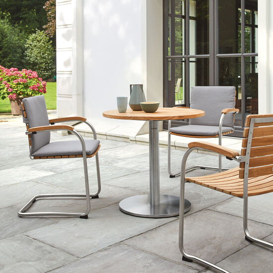 Ronda Single-Pedestal Table Stainless Steel Ø 80 with teak top