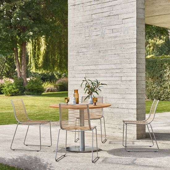 Ronda Single-Pedestal Table Stainless Steel Ø 100 with teak top