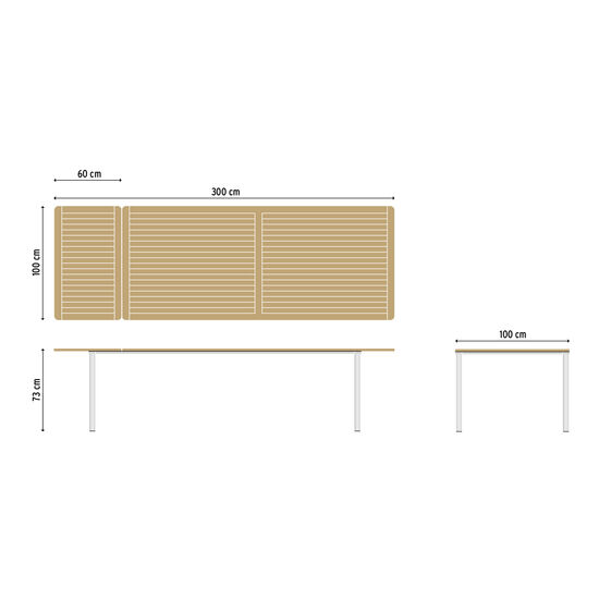 Portland Aluminium Extending Table 240-300 x 100 with teak top