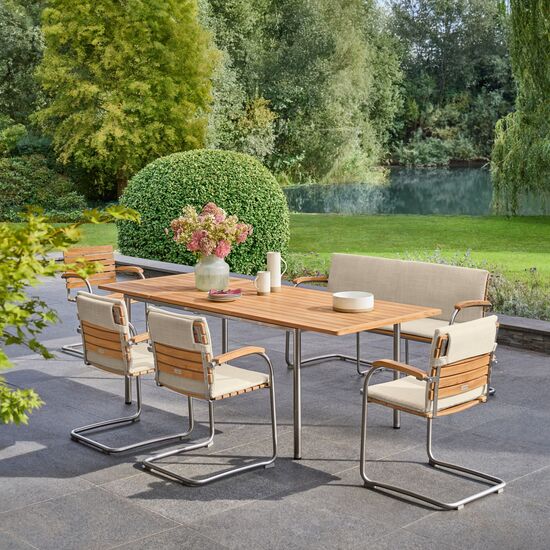 Portland Stainless Steel Extending Table 165-225 x 90 with teak top