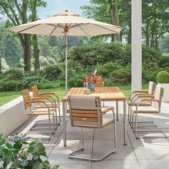 Portland Stainless Steel Extending Table 165-225 x 90 with teak top