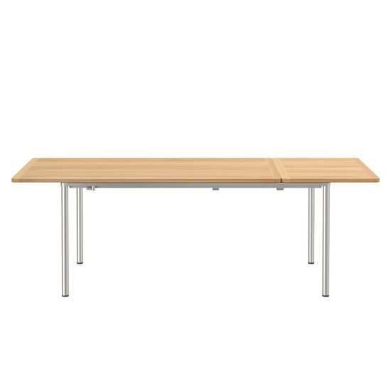 Portland Stainless Steel Extending Table 165-225 x 90, with teak top