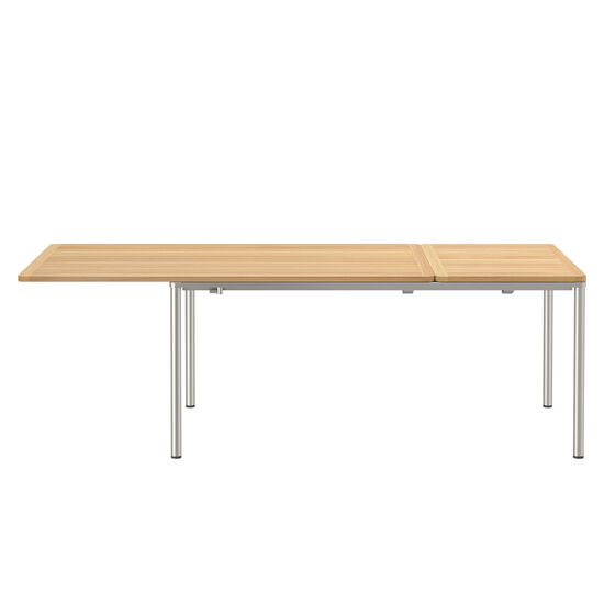 Portland Stainless Steel Extending Table 165-225 x 90, with teak top