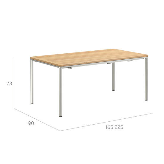 Portland Stainless Steel Extending Table 165-225 x 90, with teak top