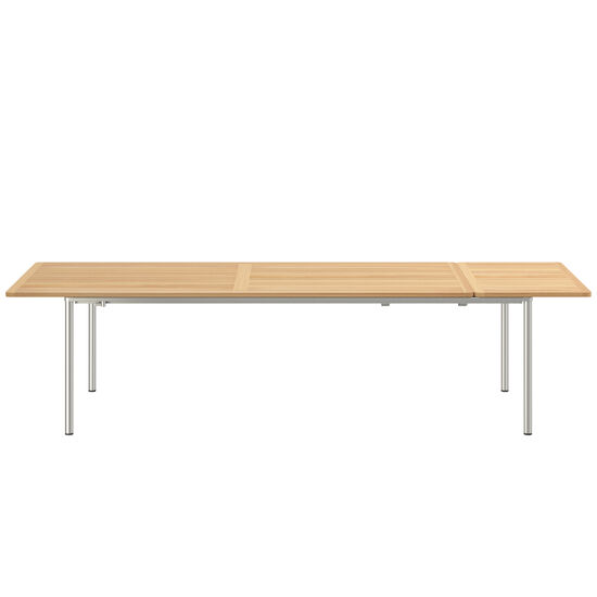 Portland Stainless Steel Extending Table 240-300 x 100, with teak top