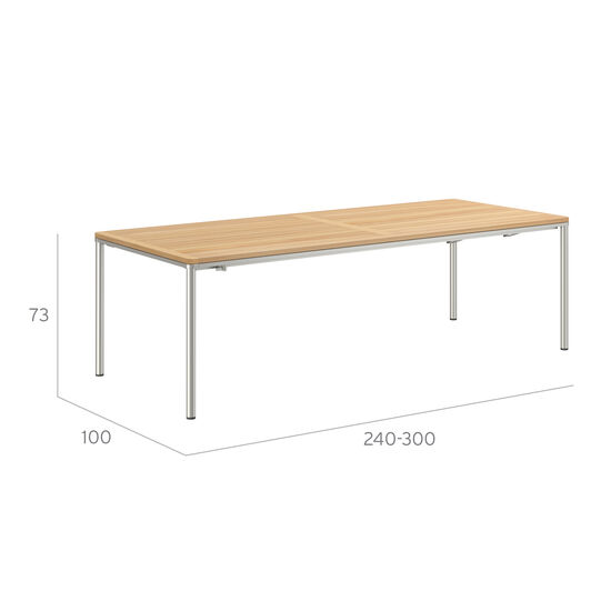 Portland Stainless Steel Extending Table 240-300 x 100, with teak top