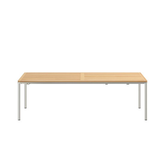 Portland Stainless Steel Extending Table 240-300 x 100, with teak top