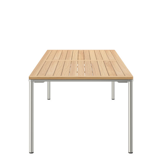 Portland Stainless Steel Extending Table 240-300 x 100, with teak top