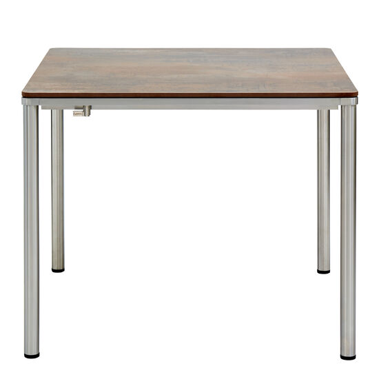 Portland Stainless Steel Extending Table 90-140 x 90, with HPL top Patina Grey-Brown