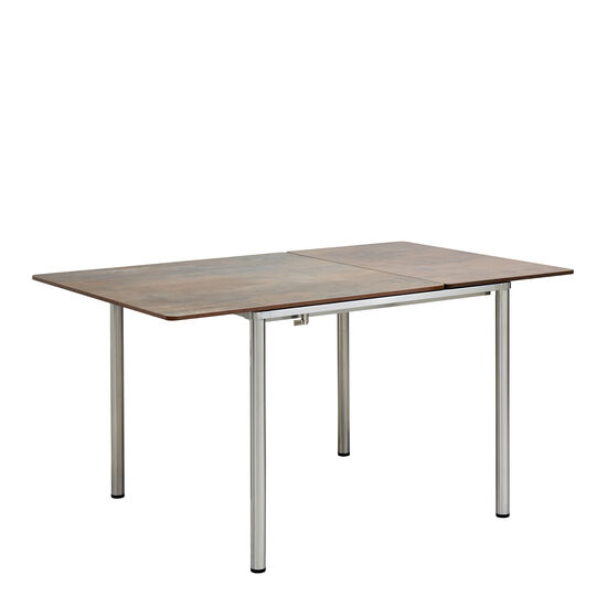 Portland Stainless Steel Extending Table 90-140 x 90, with HPL top Patina Grey-Brown