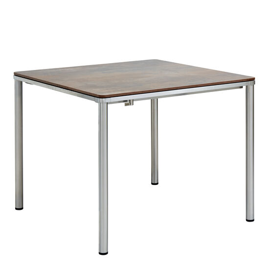 Portland Stainless Steel Extending Table 90-140 x 90, with HPL top Patina Grey-Brown