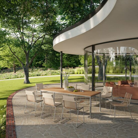 Portland Table Stainless Steel 220 x 100 with teak top