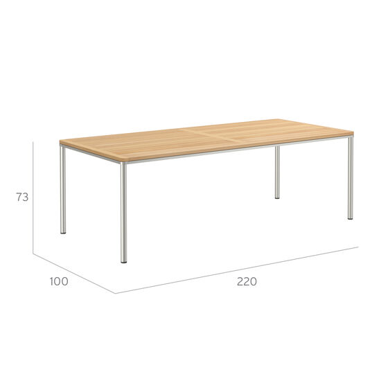 Portland Table Stainless Steel 220 x 100, with teak top