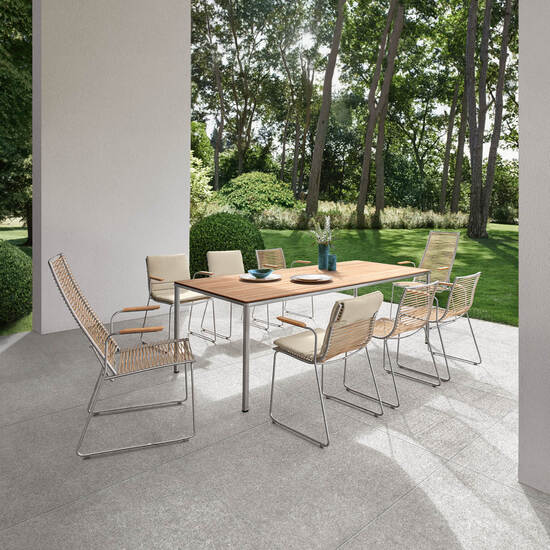 Portland Table Stainless Steel 220 x 100 with teak top