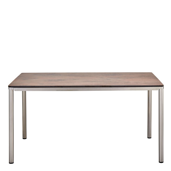Portland Stainless Steel Table 140 x 90, with HPL top Patina Grey-Brown