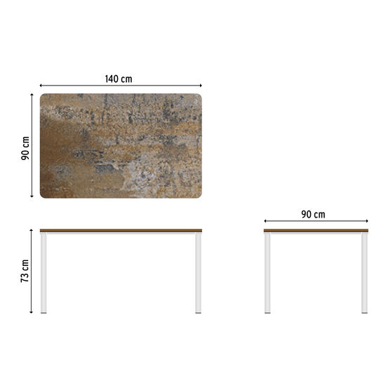 Portland Stainless Steel Table 140 x 90, with HPL top Patina Grey-Brown