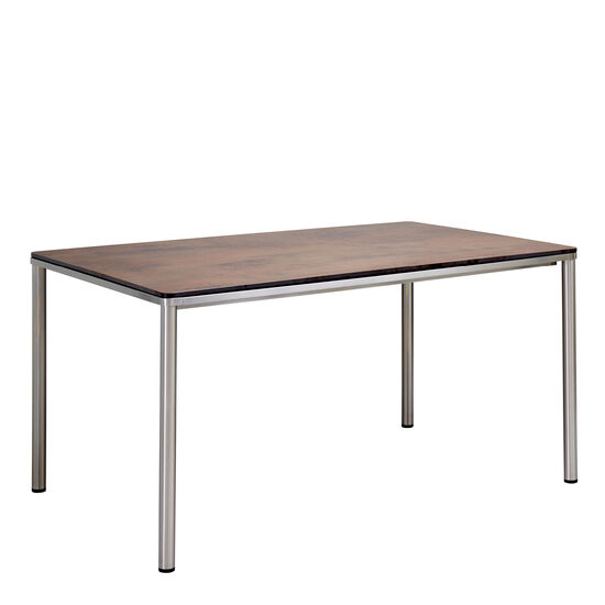 Portland Stainless Steel Table 140 x 90 with HPL top Patina Grey Brown