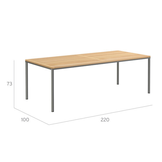 Portland Table Graphite 220 x 100 with teak top