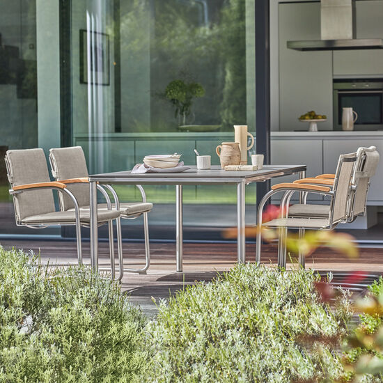 Portland Stainless Steel Extending Table 165-225 x 90, with HPL top Stone