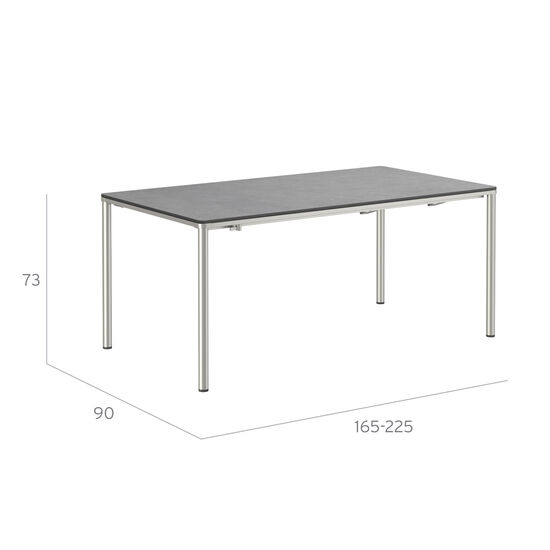 Portland Stainless Steel Extending Table 165-225 x 90, with HPL top Stone