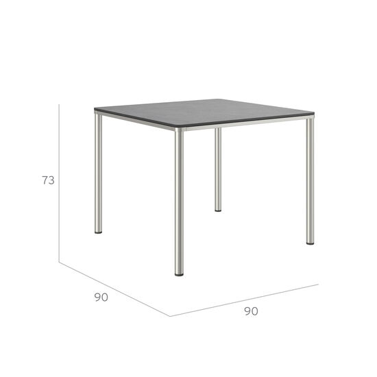 Portland Table Stainless Steel 90 x 90, with HPL top Stone