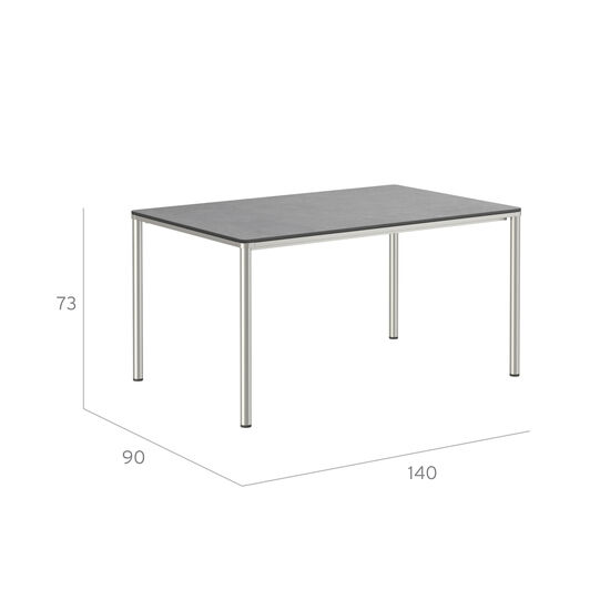 Portland Table Stainless Steel 140 x 90, with HPL top Stone