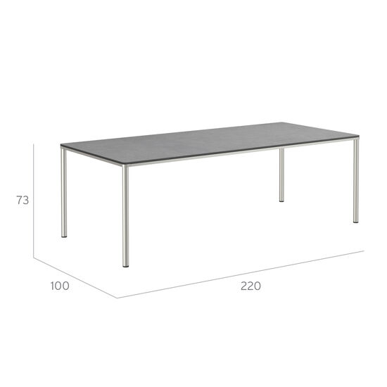 Portland Table Stainless Steel 220 x 100, with HPL top Stone