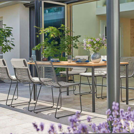 Portland Extending Table Graphite 165-225 x 90 with teak top
