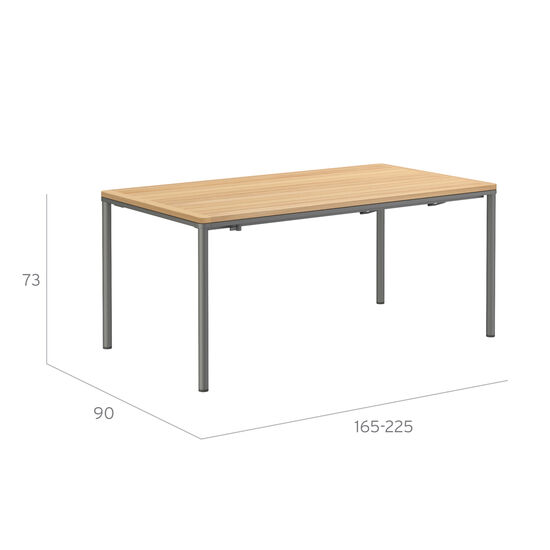 Portland Extending Table Graphite 165-225 x 90 with teak top