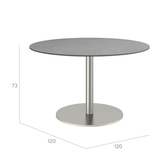 Ronda Single-Pedestal Table Stainless Steel Ø 120 with HPL Stone top
