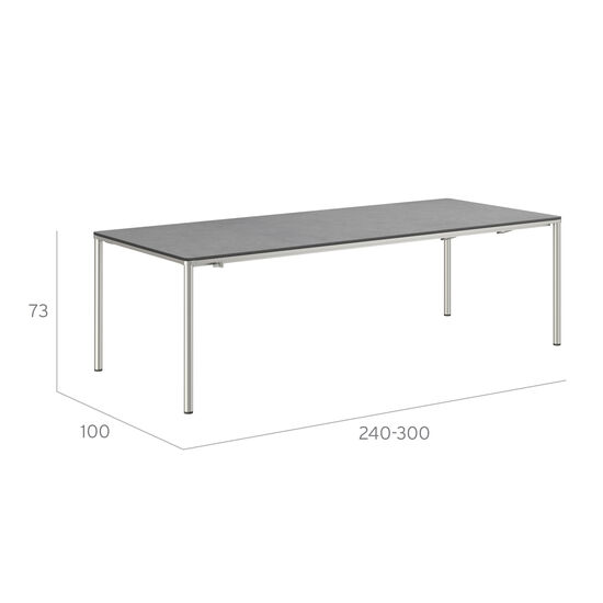 Portland Stainless Steel Extending Table 240-300 x 100, with HPL top Stone