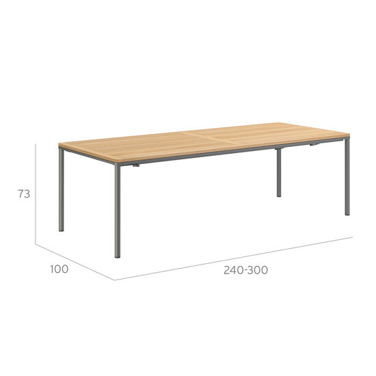 Portland Extending Table Graphite 240-300 x100 with teak top