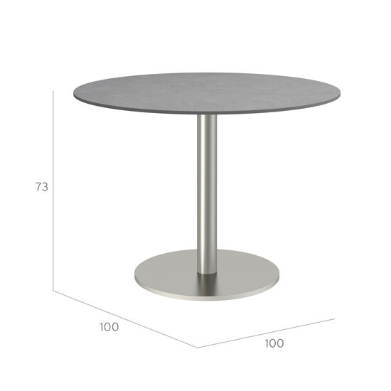 Ronda Single-Pedestal Table Stainless Steel Ø 100 with HPL Stone top