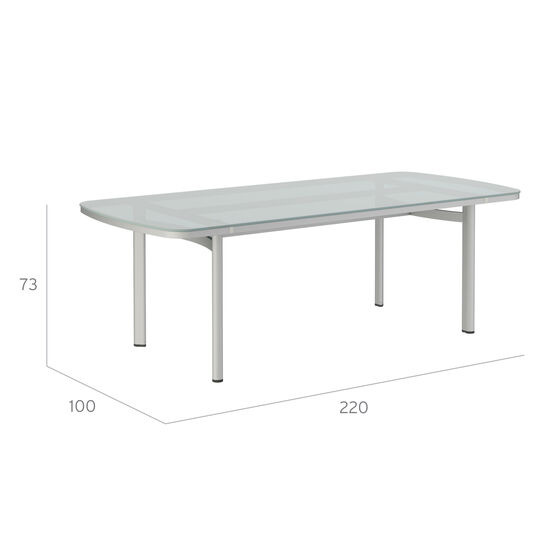 Temper Table Anodised 220 x 100 with glass top