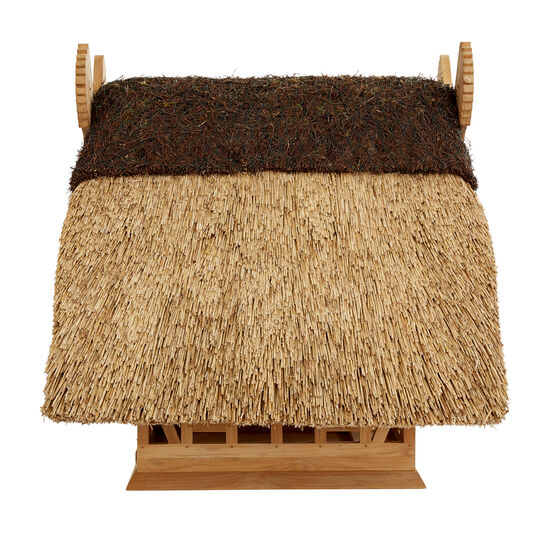 Birdhouse with Thatched Roof, Teak