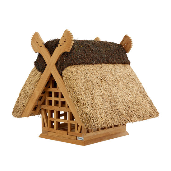 Birdhouse with Thatched Roof, Teak
