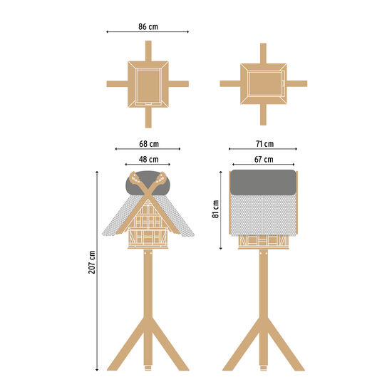 Birdhouse with Thatched Roof, Teak