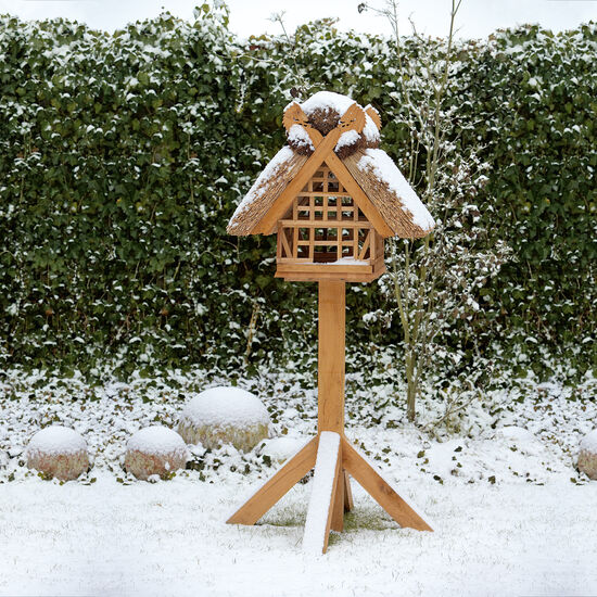 Birdhouse with Thatched Roof, Teak