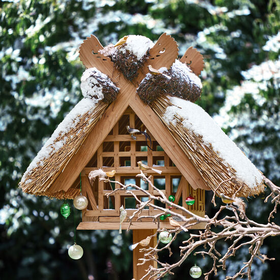 Birdhouse with Thatched Roof, Teak