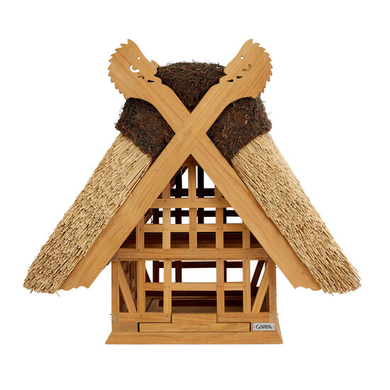 Birdhouse with Thatched Roof, Teak