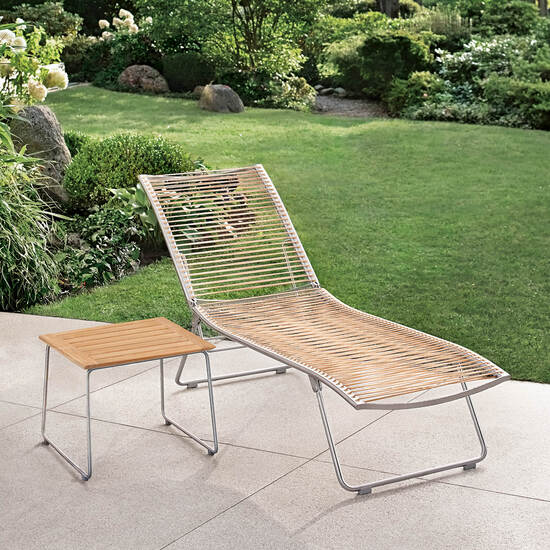 Pan Side Table Stainless Steel 48 x 48, Teak