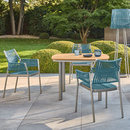 Temper Table Anodised Aluminium 105 x 105 with teak top
