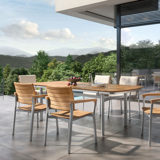Temper Table Anodised Aluminium 255 x 105 with teak top